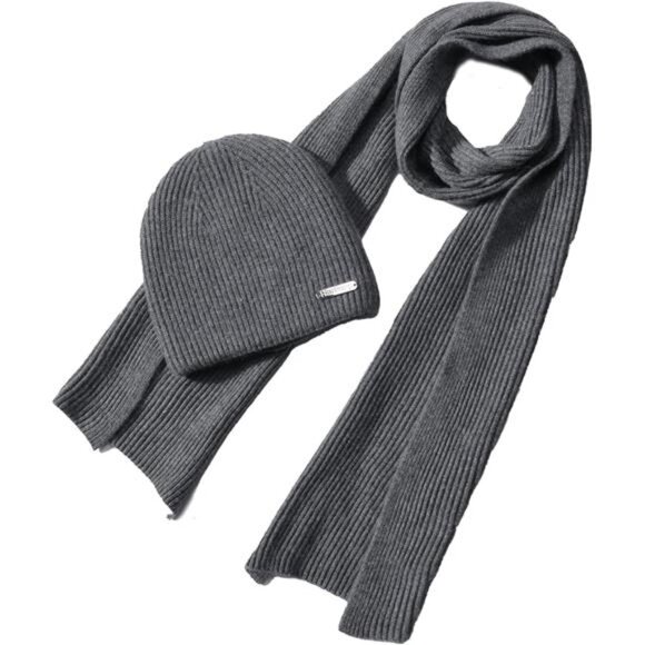 Women's Beanie Hat Scarf Set Winter Knit Long Scarf Neck Warmer Darkgray